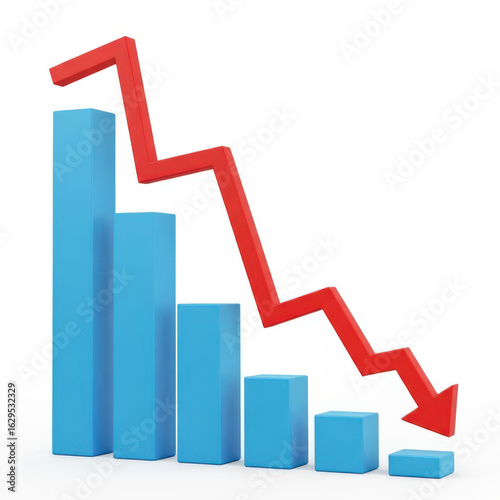 Free Download Illustrative 3D Bar Graph Depicting Economic Downturn with a Dramatic Red Arrow Emphasizing Financial Loss and Market Decline on a Clean White Background - GFXLoad