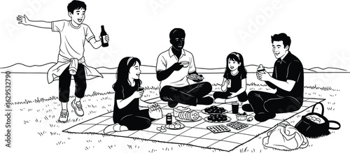 Joyful family picnic celebrates happy outdoor leisure time together