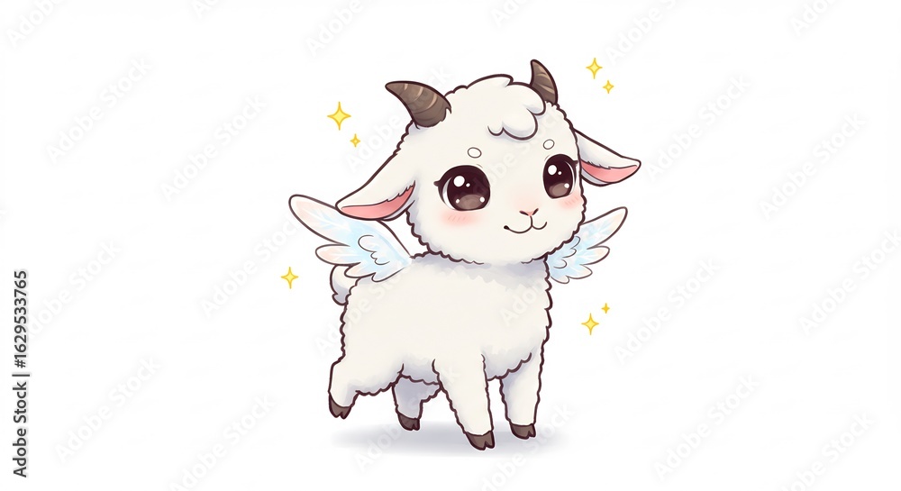 Obraz premium 可愛い子山羊 天使の羽根 輝く瞳 穏やかな光. AI Generated