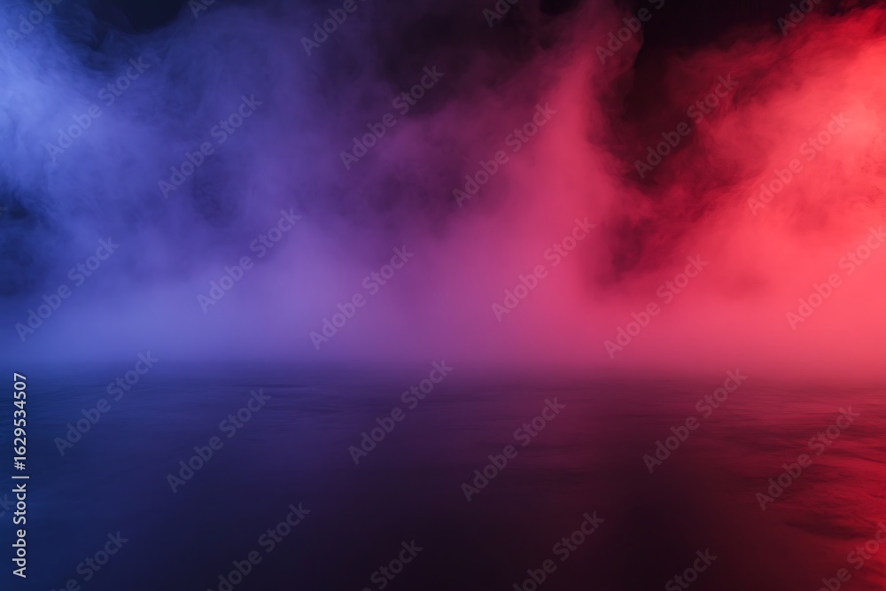 Naklejka premium Abstract swirling clouds of vibrant red and blue smoke illuminated against a dark textured background
