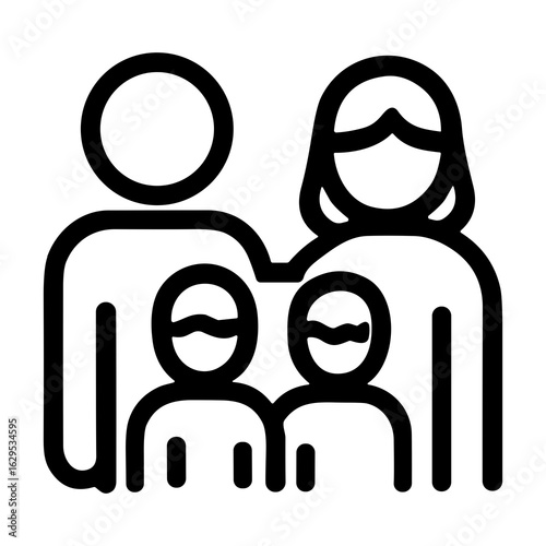 Simple Outline Family of Four People Shape Pictogram Icon Design