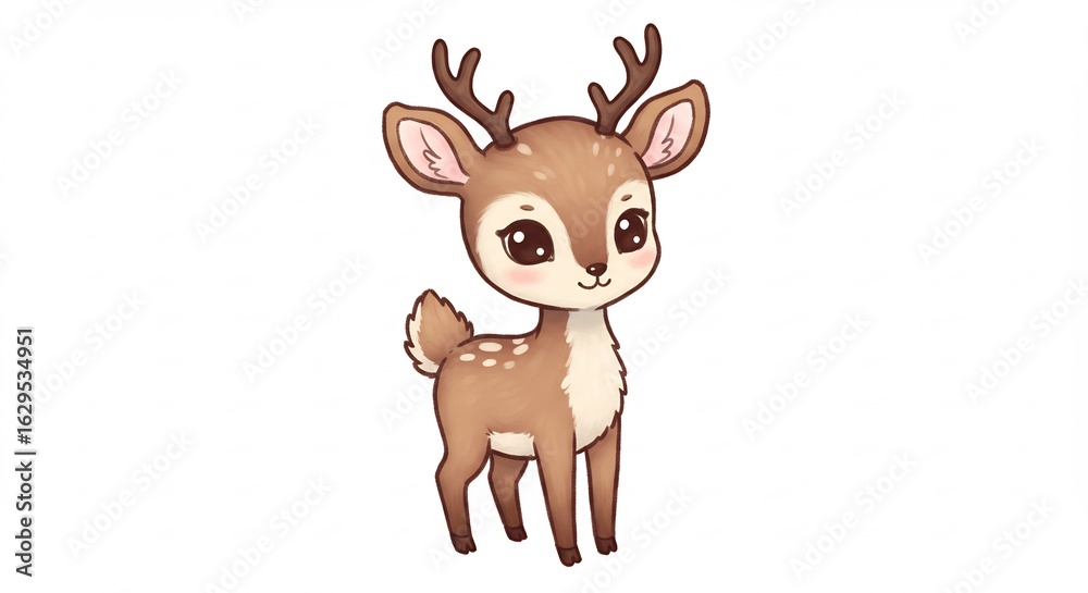 Obraz premium 愛らしい鹿のイラスト 優しい光に包まれて穏やか微笑む. AI Generated