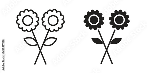 two flowers icon. simple, flat, black, outline.