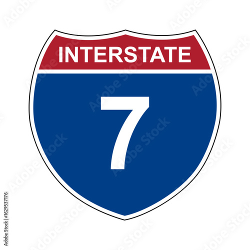 Interstate 7. Interstate highway sign. Road number. Signpost indicating route numbers in the U.S. Interstate Highway System. Even numbers run west to east. Odd numbers run north to south.
