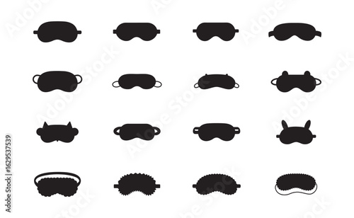 sleeping sleep mask set collection pack bundle black shape icon silhouette vector flat illustration design on white background