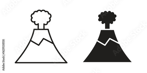 Volcano icon. simple, flat, black, outline.