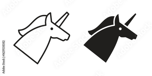Unicorn icon. simple, flat, black, outline.