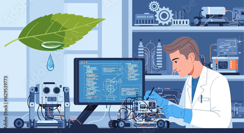 Scientist developing eco-friendly technology in the laboratory for sustainable future, utilizing