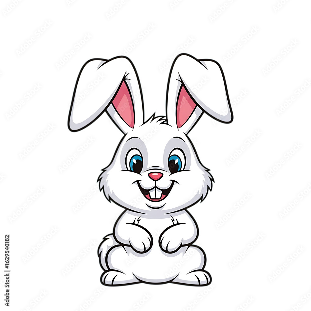 Fototapeta premium Cute cartoon white bunny rabbit with big blue eyes isolated on transparent background