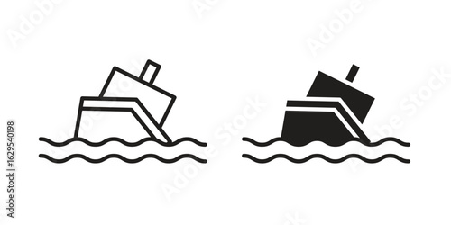 Sinking ship icon. simple, flat, black, outline.