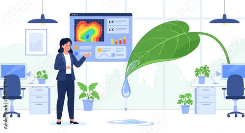 Sustainable UX design presentation promoting environmentally conscious practices in tech