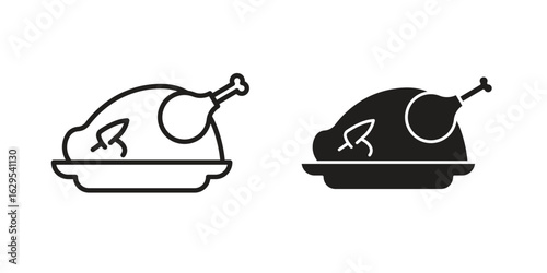 Roasted turkey icon. simple, flat, black, outline.