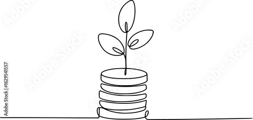 Plant growing from stacked coins growth money