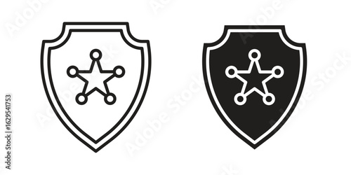 Police badge icon. simple, flat, black, outline.