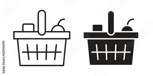 Picnic basket icon. simple, flat, black, outline.