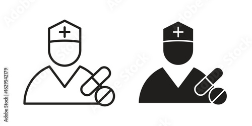 Pharmacist icon. simple, flat, black, outline.