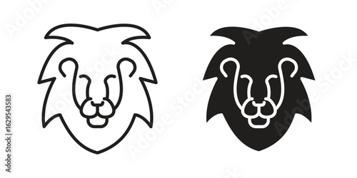 Lion head icon. simple, flat, black, outline.