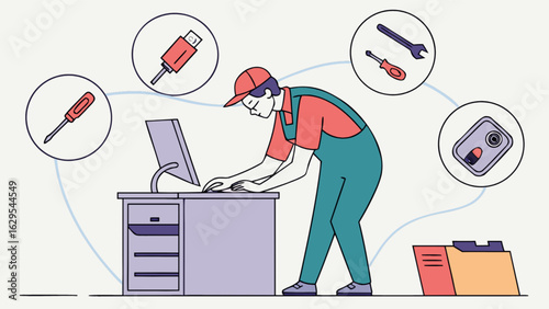 Computer repair service technician fixing pc hardware and software issues it support and maintenance concept