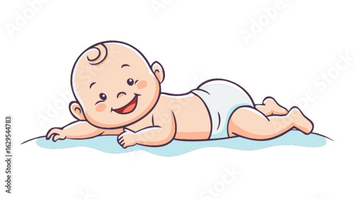 Baby illustration vector art of cute newborn infant lying down smiling wearing diaper clip art design element
