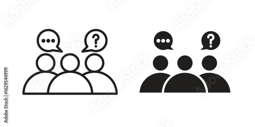 Group discussion icon. simple, flat, black, outline.