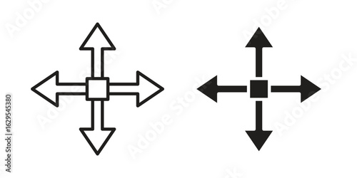 Four directions icon. simple, flat, black, outline.