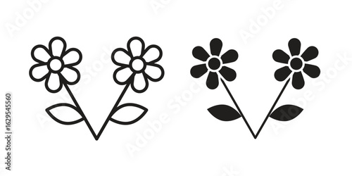 Flowers icon. simple, flat, black, outline.