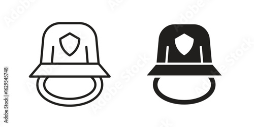 Firefighter helmet icon. simple, flat, black, outline.