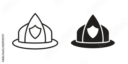 Firefighter hat icon. simple, flat, black, outline.