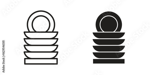 Dishes icon. simple, flat, black, outline.