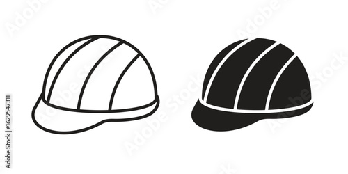 Construction safety helmet icon. simple, flat, black, outline.