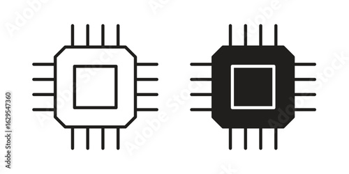 Computer microprocessor icon. simple, flat, black, outline.