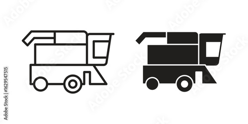 Combine harvester icon. simple, flat, black, outline.