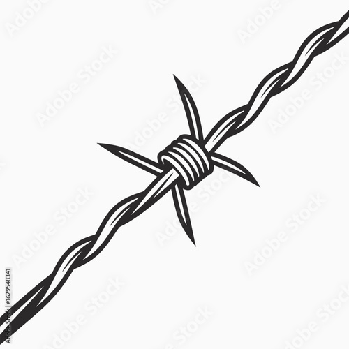 Simple Black and White Barbed Wire Silhouette Vector 