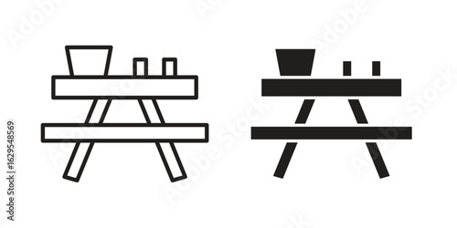 Camp table icon. simple, flat, black, outline.