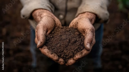 Wallpaper Mural Close up view of a farmer s calloused hands gently cupping and holding a pile of dark nutrient dense soil signifying the importance of healthy Torontodigital.ca