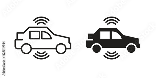 Autonomous car icon. simple, flat, black, outline.