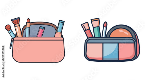 Set of flat handy makeup bag vector illustration design