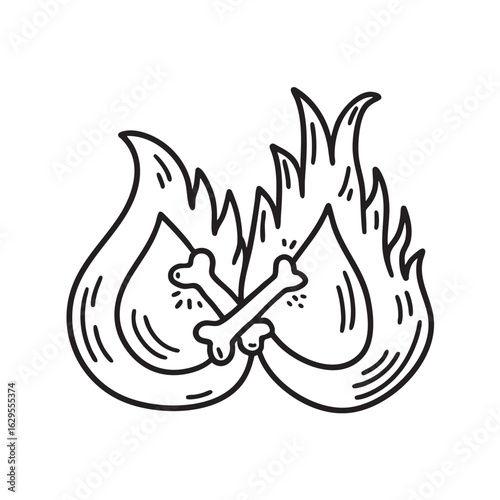 Doodle illustration of fire and water symbols clashing