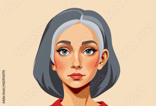 Woman with gray hair and blue eyes in vector illustration style  