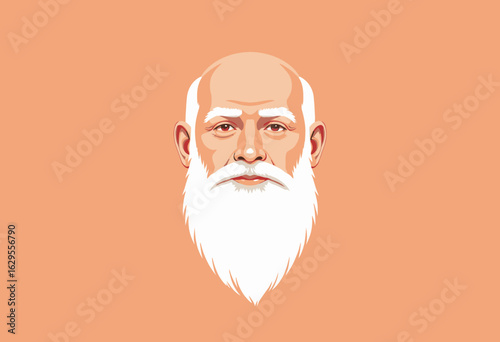 Elderly man with a white beard on a solid color background  