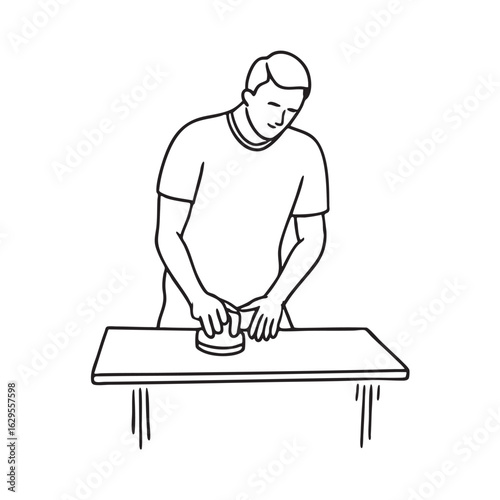 Doodle illustration of fingers pressing veneer flat on a tabletop