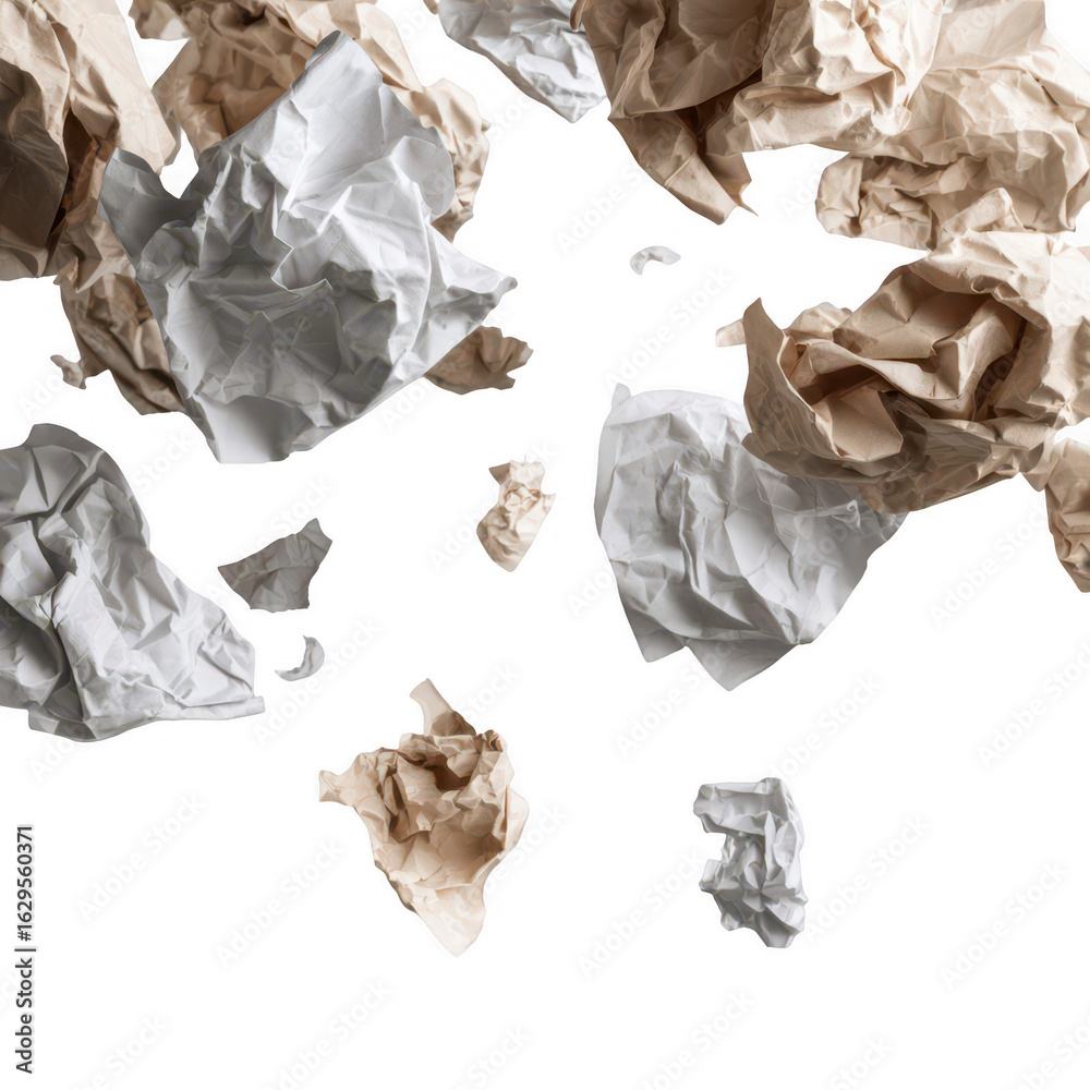 Fototapeta premium Crumpled paper pieces in mid-air