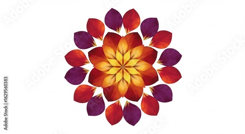 鮮やか赤紫の花びら曼荼羅 暖色系の光彩が輝く. AI Generated