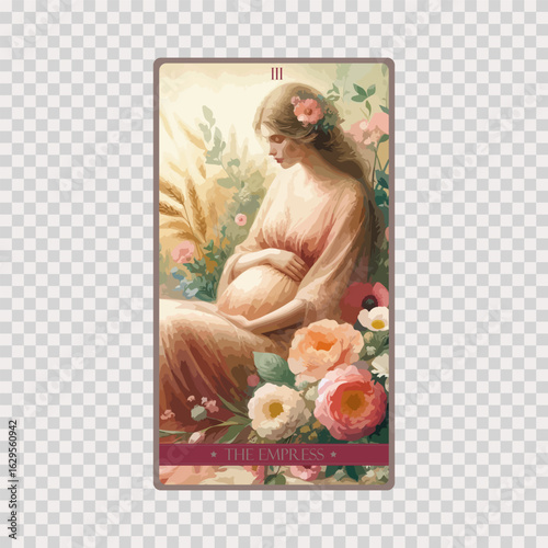 watercolor Tarot card 'The Empress'.Tarot card colorful deck. Major arcana set part . Occult and alchemy symbolism.