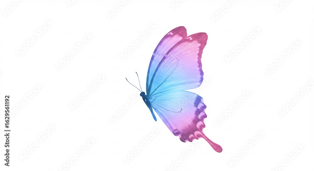 Obraz premium Papillon pastel vole gracieusement fond blanc lumiere douce. AI Generated