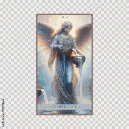 watercolor Tarot card 'Temperance'.Tarot card colorful deck. Major arcana set part . Occult and alchemy symbolism.