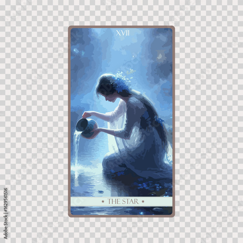 watercolor Tarot card 'The Star'.Tarot card colorful deck. Major arcana set part . Occult and alchemy symbolism.