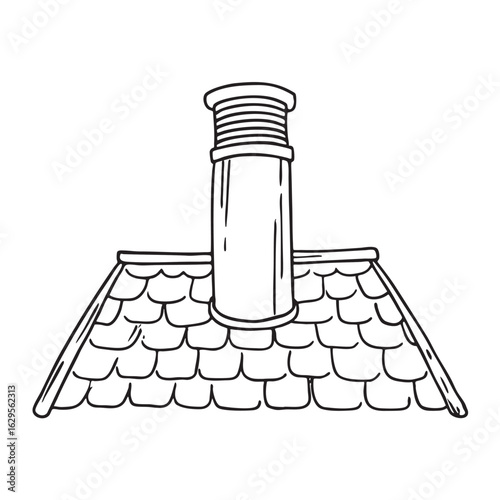 Doodle illustration of a round vent pipe positioned among rooftop shingles