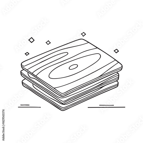 doodle illustration of a stack of wood veneer sheets neatly arranged on the floor