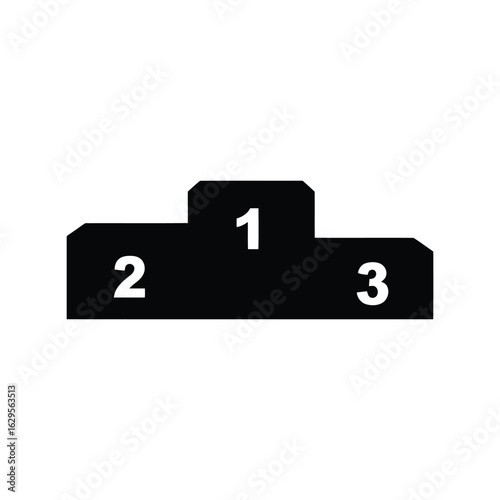 Black silhouette of a three tiered sports podium with numbers 1 2 and 3 isolated on white background